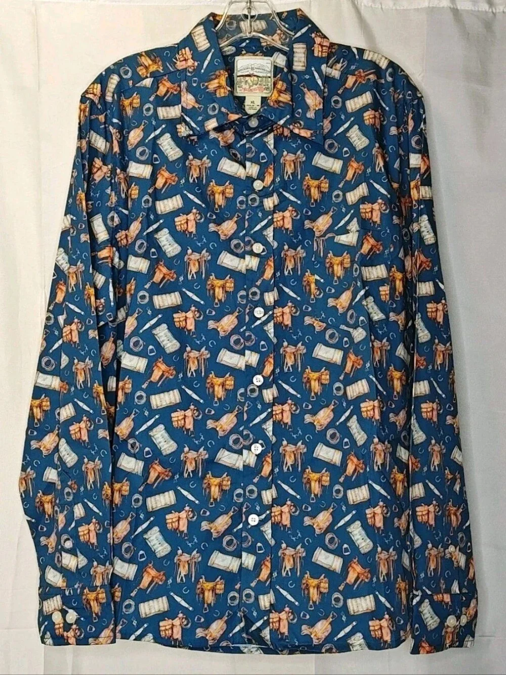 Rockin K Ranch Wear Men XL Equestrian Western Shirt Teal Blue Button Front Nwt